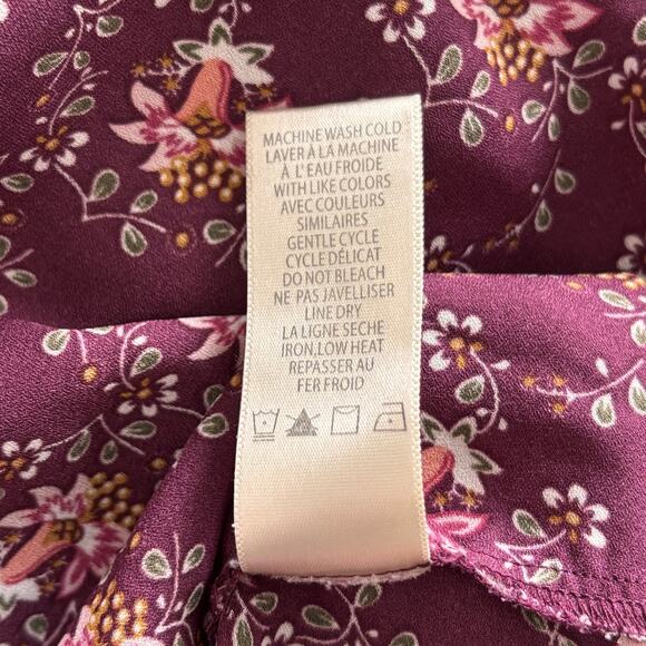 Max Studio Wms L Plum Floral Blouse Flutter Ruffle Sleeve Tie Neck Cottagecore - Picture 8 of 8